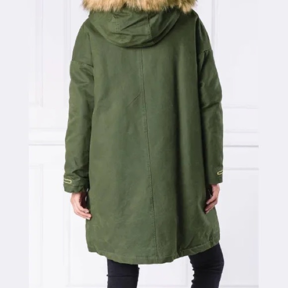 Pinko Faux Fur Army Green Hooded Parka Jacket Coat Eskimo Heavyweight Pennylane - Picture 2 of 11